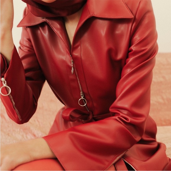 Orseund Iris Vegan Leather Red Trench Coat Jacket Size Large NWOT MSRP $1295 - Picture 2 of 15